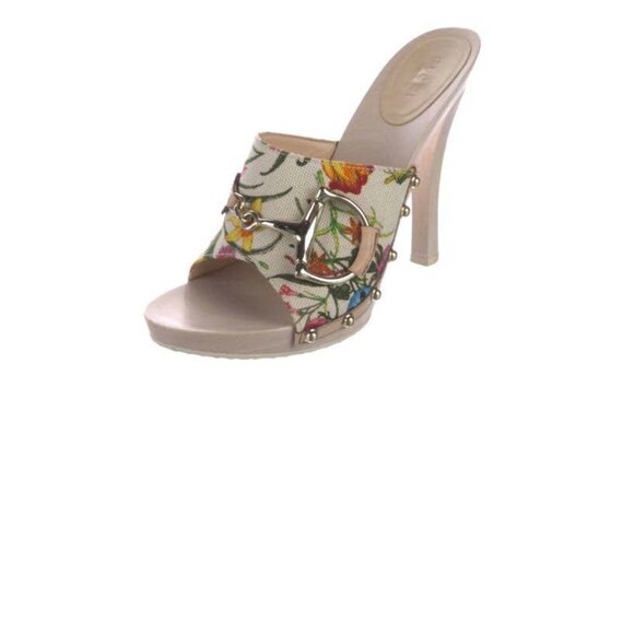 **EUC** Gucci Floral Canvas Slides Mules Size 7 - Picture 2 of 3